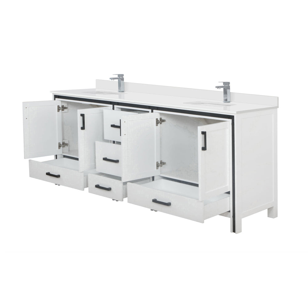 White Double Bath Vanity 84 in. W x 22 in. D, White Quartz Top and Faucet Set