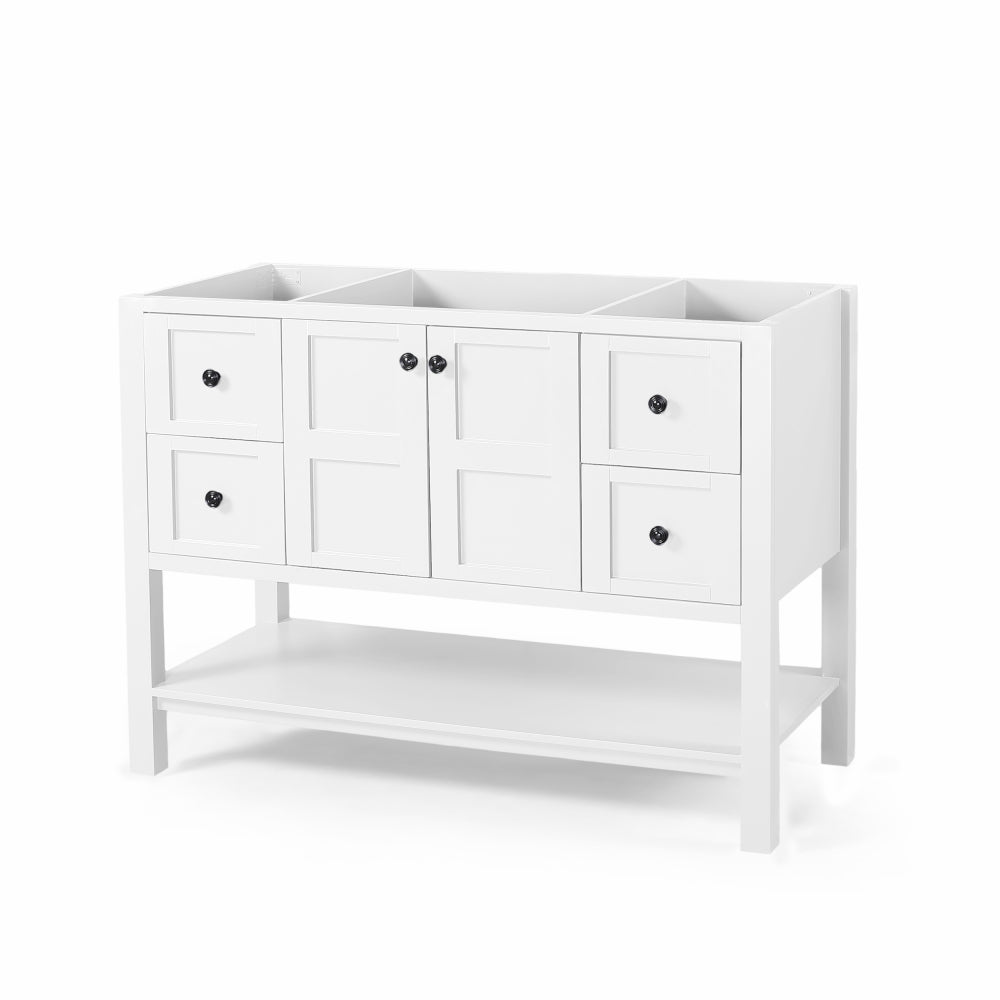 49'' Bathroom Vanity with Marble Top & Ceramic Sink, Two Doors, 4 Drawers, Open Shelf, White