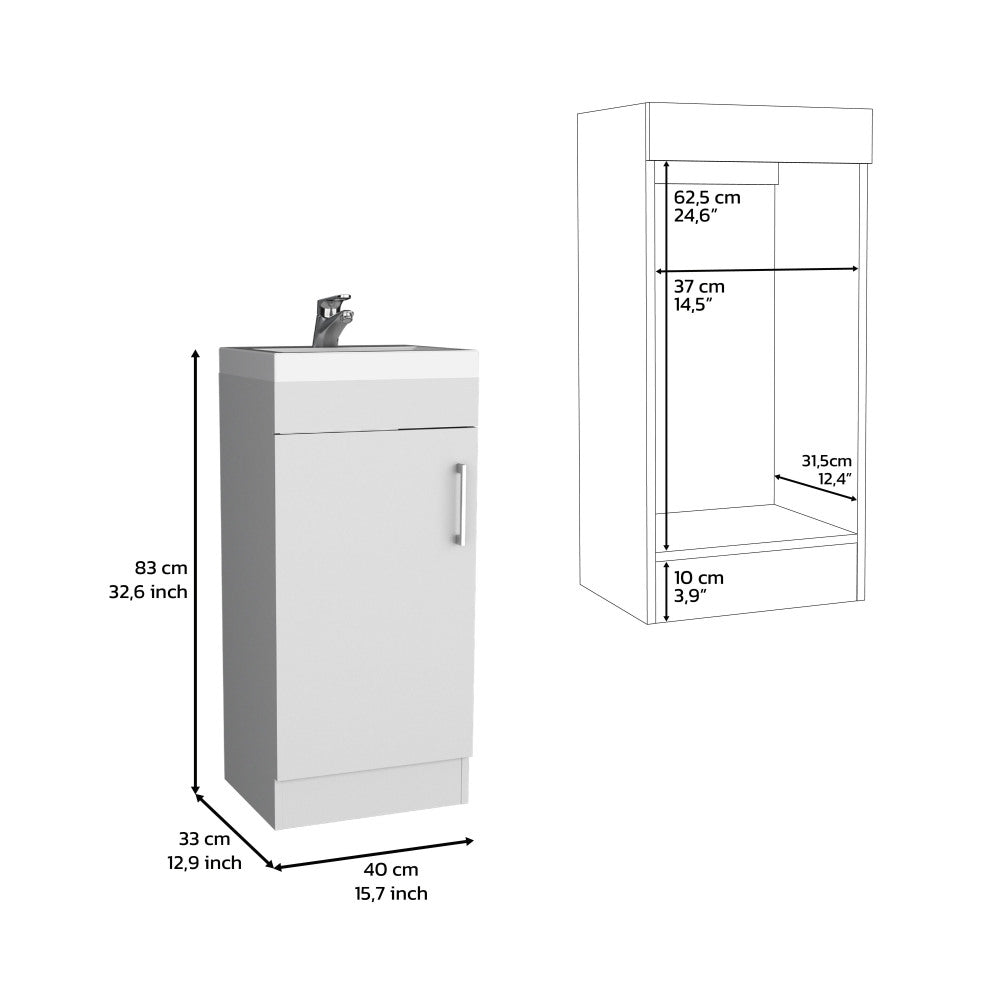 Bathroom Vanity, Single Door Cabinet, White