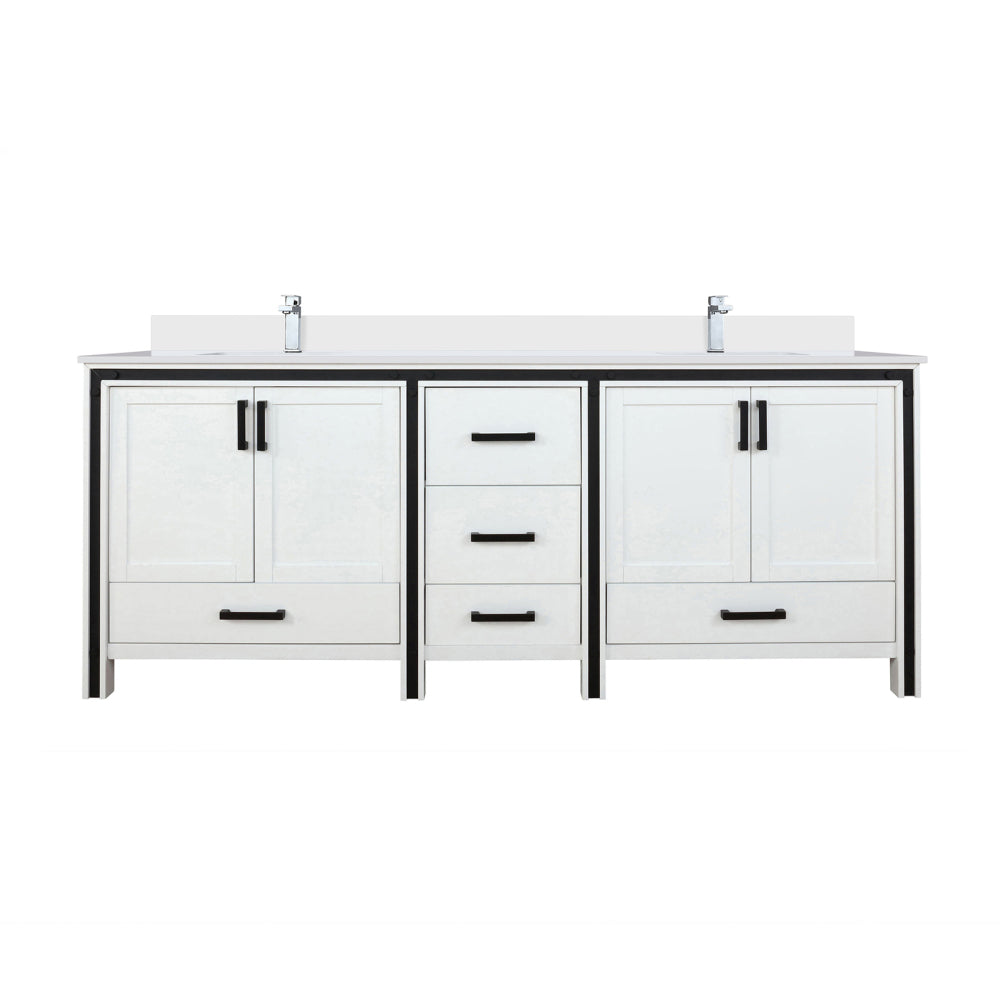 White Double Bath Vanity 84 in. W x 22 in. D, White Quartz Top and Faucet Set
