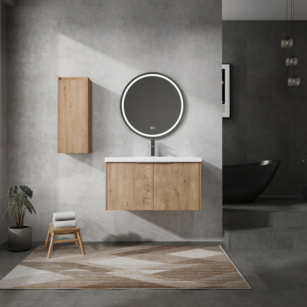 30" Wall-Mounted Bathroom Vanity With Sink and Side Cabinet, Soft Close Doors,00112IMO x 2-00630IMO Combination Cabinet(KD-Packing)