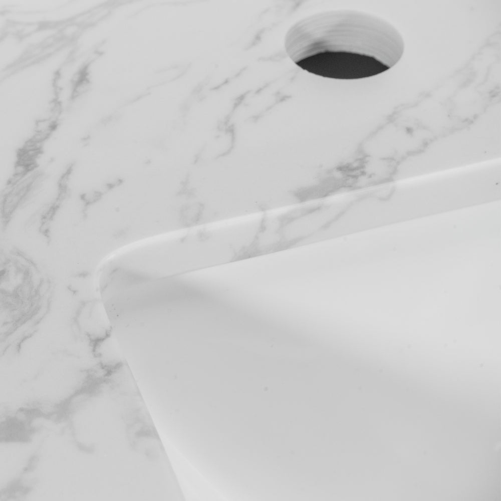 Montary 31inch bathroom vanity top stone carrara white new style tops with rectangle undermount ceramic sink and back splash with 3 faucet hole for bathrom cabinet