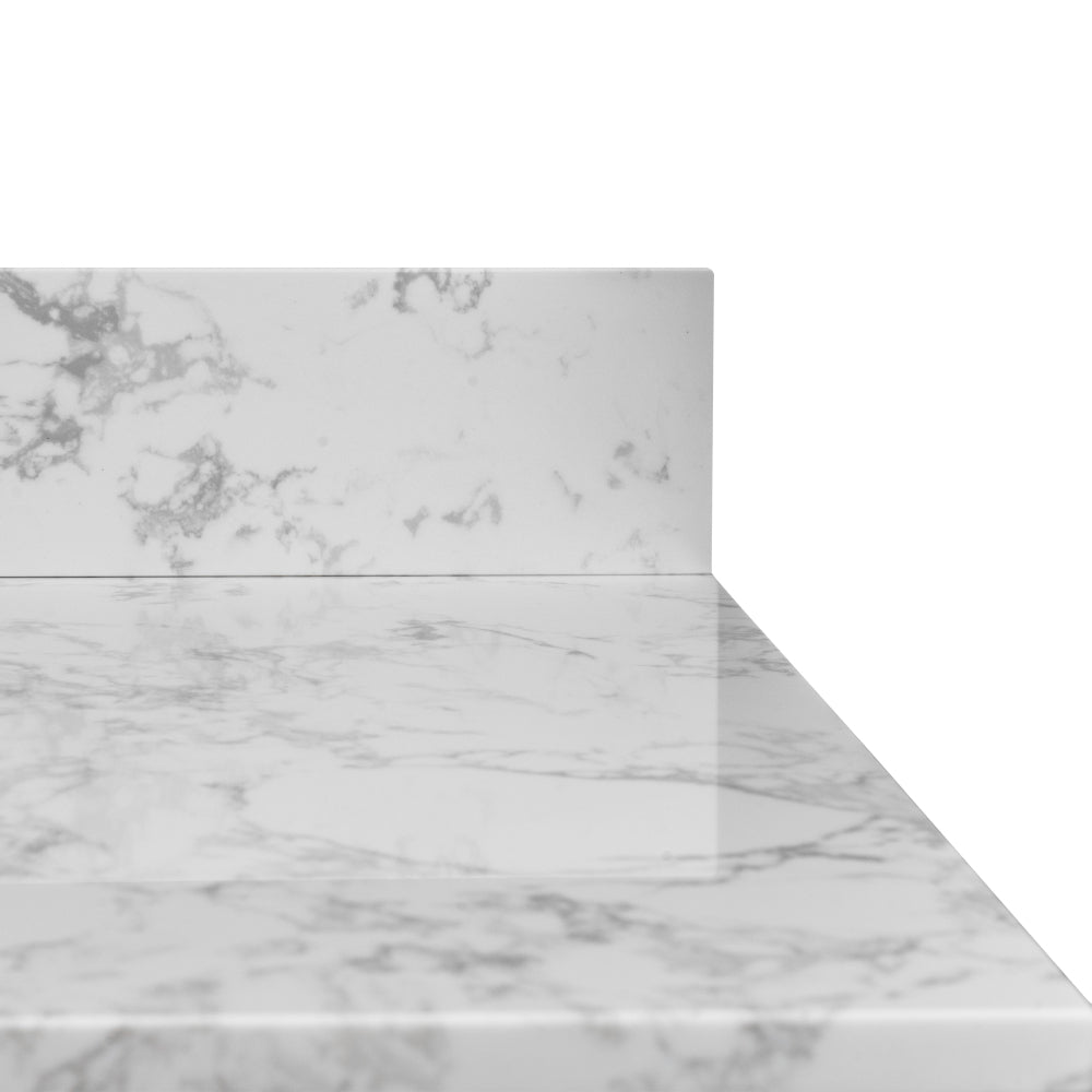 Montary 31inch bathroom vanity top stone carrara white new style tops with rectangle undermount ceramic sink and back splash with 3 faucet hole for bathrom cabinet