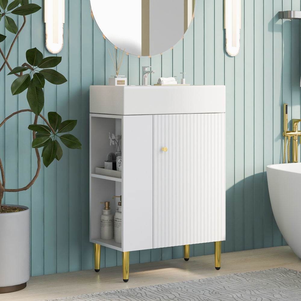 21.6" Green Bathroom vanity, Combo Cabinet, Bathroom Storage Cabinet, Single Ceramic Sink, Right side storage