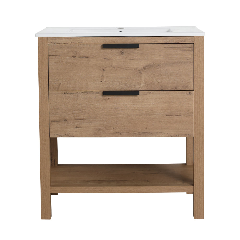 30 inch Bathroom Vanity With Sink and 2 Soft Close Drawers, Golden Handle-BVB01030BCTG-BL9075B