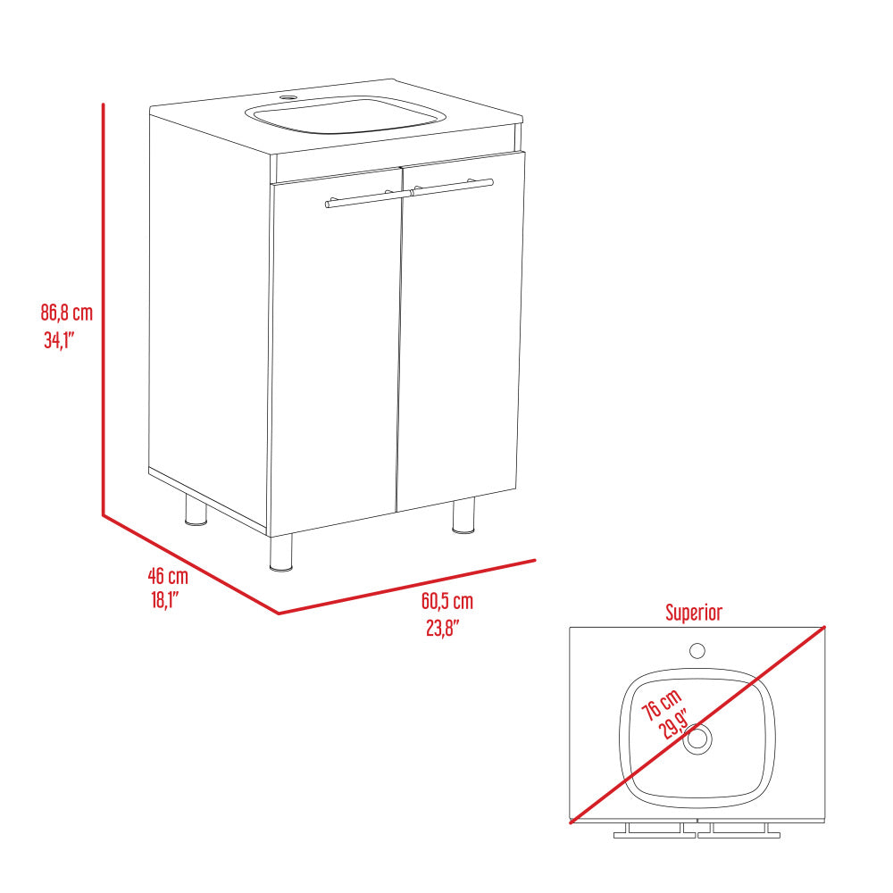 Sienna 2-Door Rectangle Freestanding Vanity Cabinet White