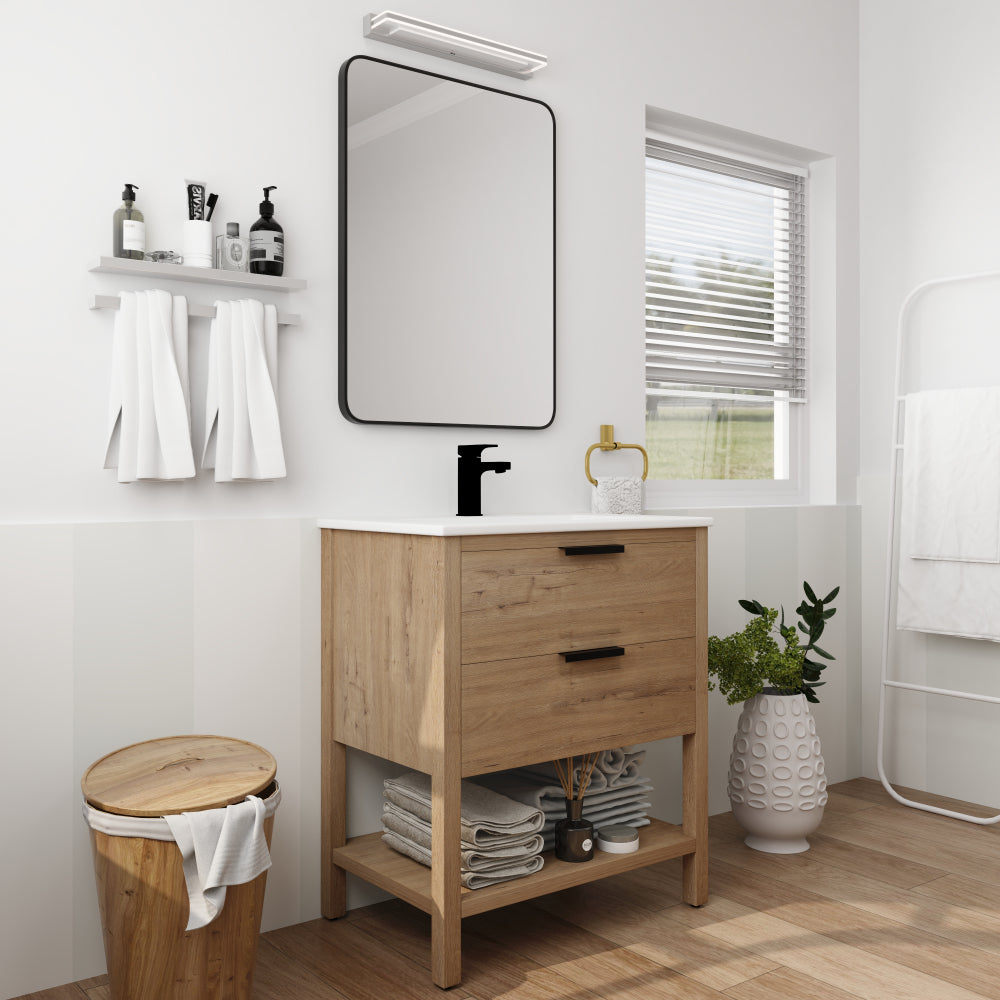 30 inch Bathroom Vanity With Sink and 2 Soft Close Drawers, Golden Handle-BVB01030BCTG-BL9075B