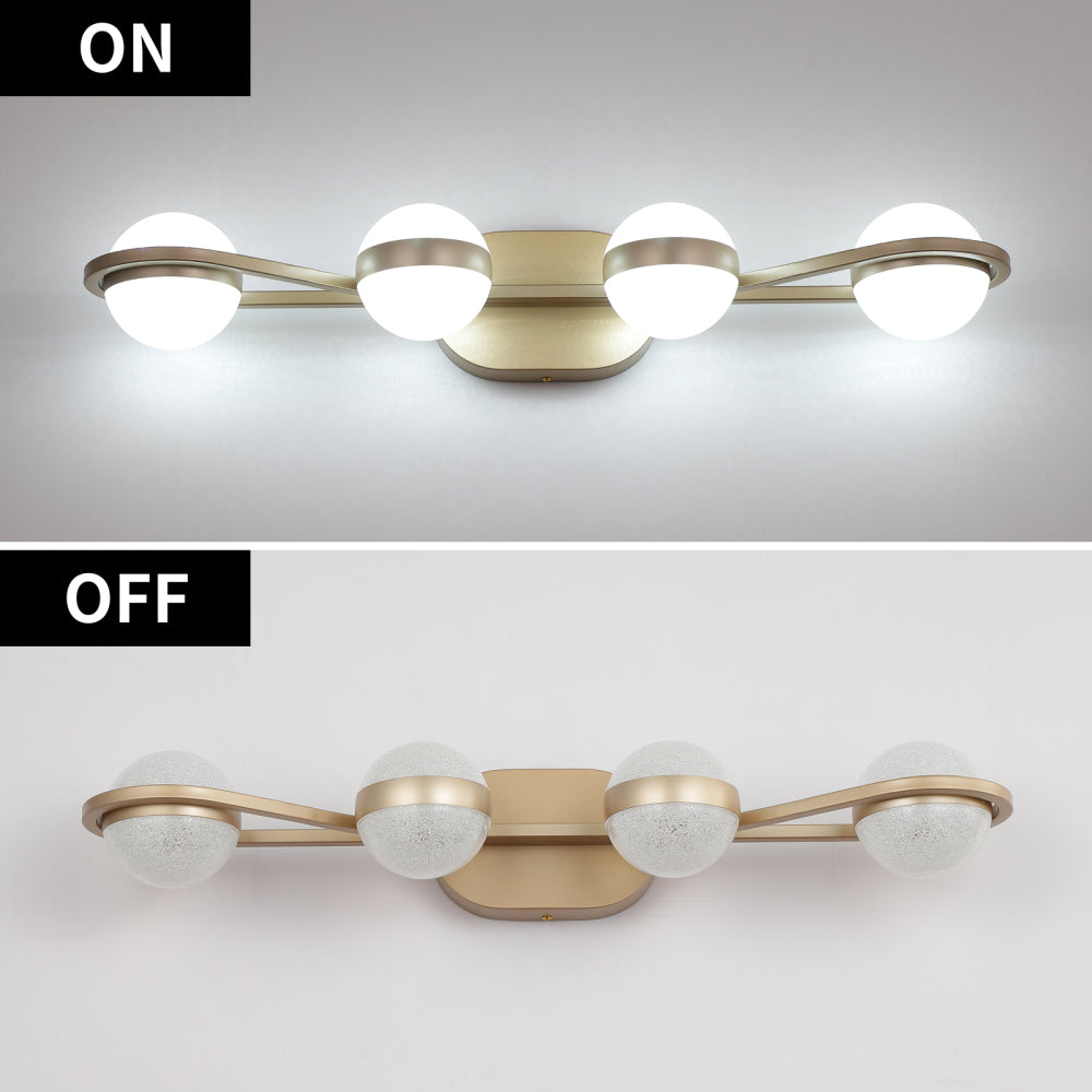(Same as W134067503/L2001) 28" Golden Minimalist LED Bathroom Vanity Light with Crystal Sand Acrylic Shades, 4-Light Wall Mounted Decorative Lighting Fixture, Suitable for Bathroom Vanity Mirror