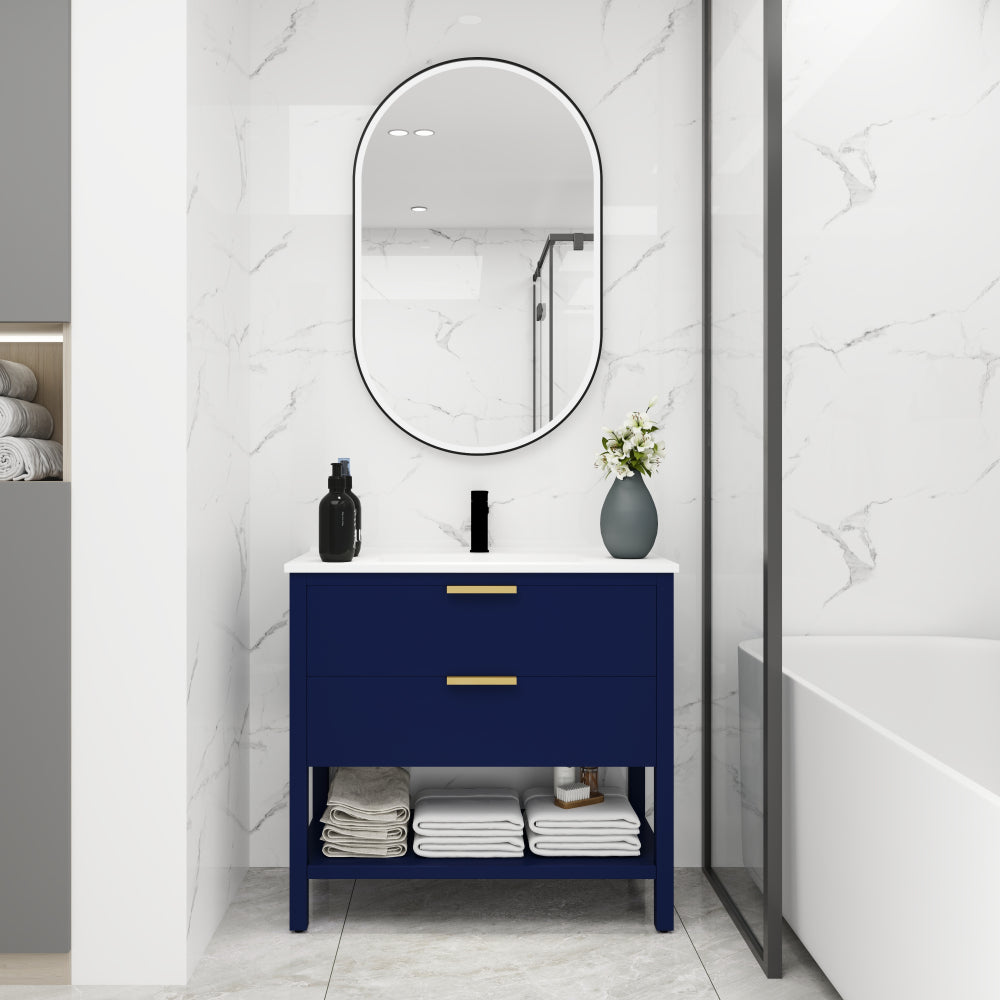 30 inch Bathroom Vanity With Sink and 2 Soft Close Drawers, Golden Handle-BVB01030BCTG-BL9075B
