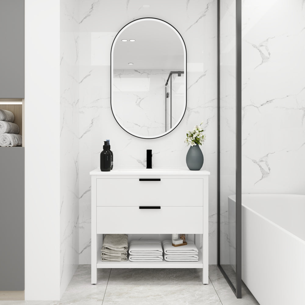 30 inch Bathroom Vanity With Sink and 2 Soft Close Drawers, Golden Handle-BVB01030BCTG-BL9075B