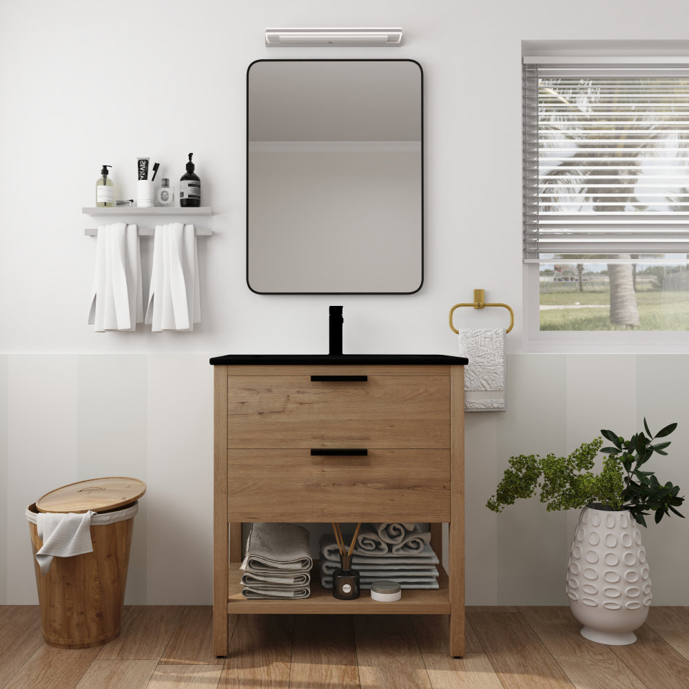 30 inch Bathroom Vanity With Sink and 2 Soft Close Drawers, Golden Handle-BVB01030BCTG-BL9075B