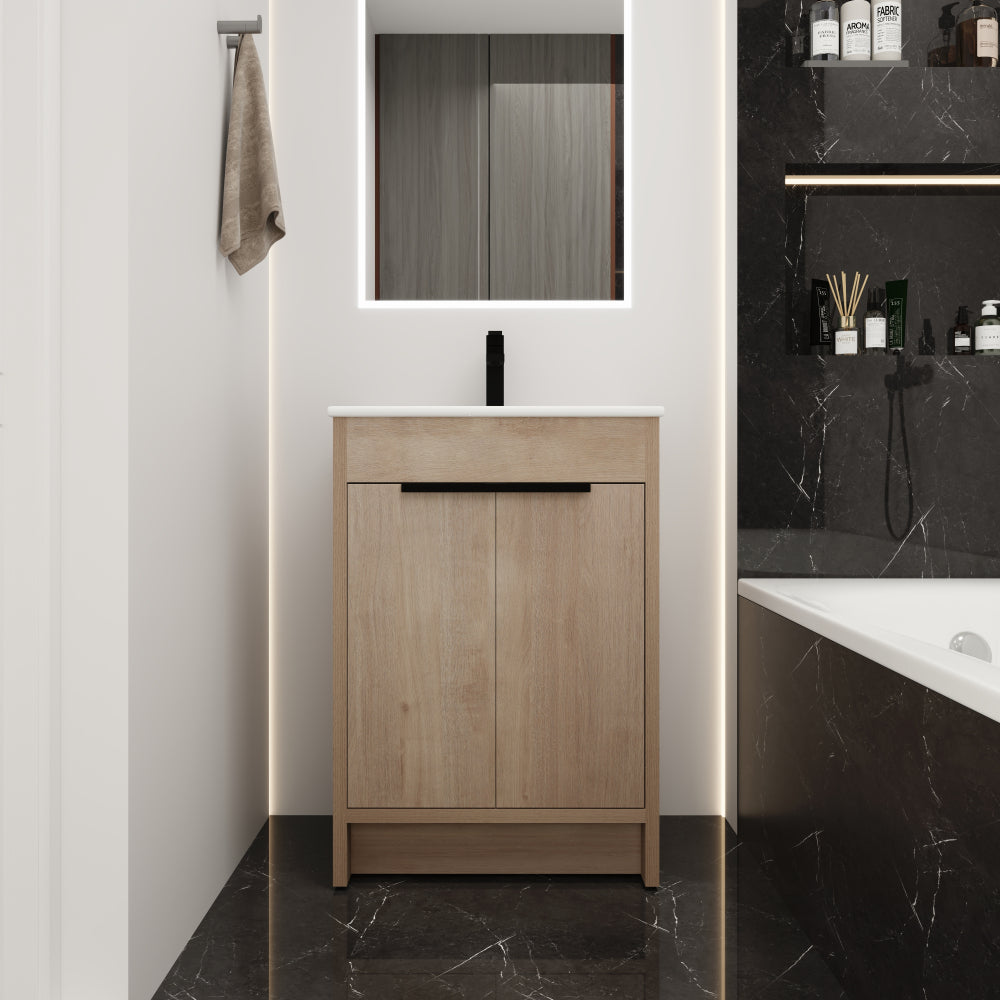 Freestanding Bathroom Vanity with White Ceramic Sink & 2 Soft-Close Cabinet Doors ((KD-PACKING),BVB02424PLO-G-BL9060B),W1286S00015