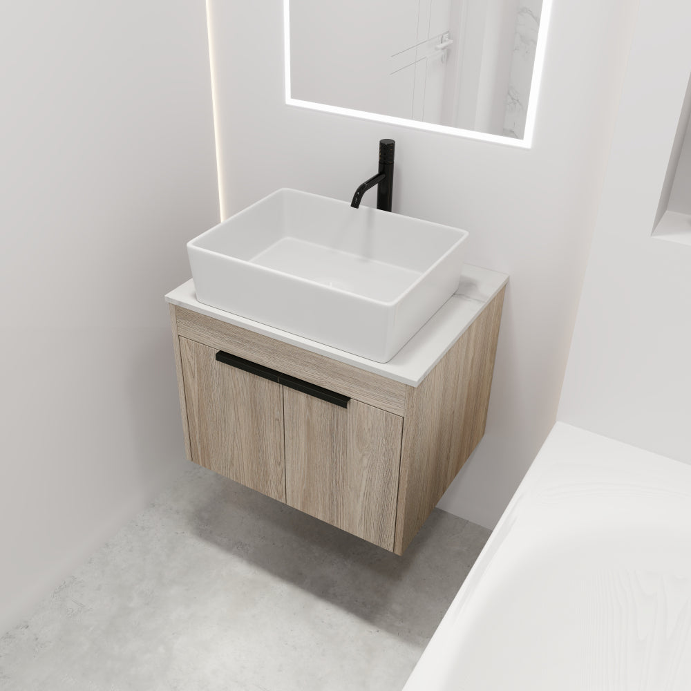24 " Modern Design Float Bathroom Vanity With Ceramic Basin Set, Wall Mounted White Oak Vanity With Soft Close Door,KD-Packing,KD-Packing,2 Pieces Parcel(TOP-BAB110MOWH)