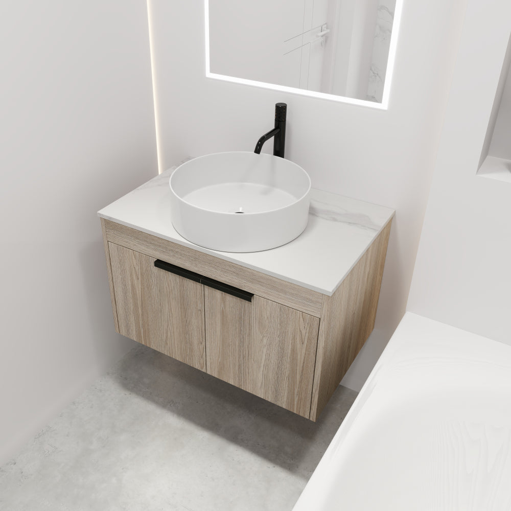 30 " Modern Design Float Bathroom Vanity With Ceramic Basin Set, Wall Mounted White Oak Vanity With Soft Close Door,KD-Packing,KD-Packing,2 Pieces Parcel(TOP-BAB400MOWH)