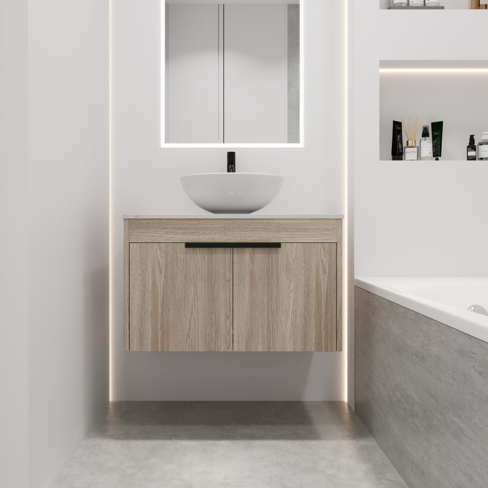 24 " Modern Design Float Bathroom Vanity With Ceramic Basin Set, Wall Mounted White Oak Vanity With Soft Close Door,KD-Packing,KD-Packing,2 Pieces Parcel(TOP-BAB110MOWH)