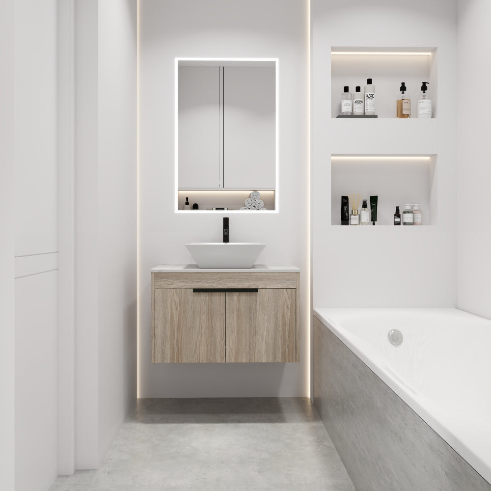 24 " Modern Design Float Bathroom Vanity With Ceramic Basin Set, Wall Mounted White Oak Vanity With Soft Close Door,KD-Packing,KD-Packing,2 Pieces Parcel(TOP-BAB110MOWH)
