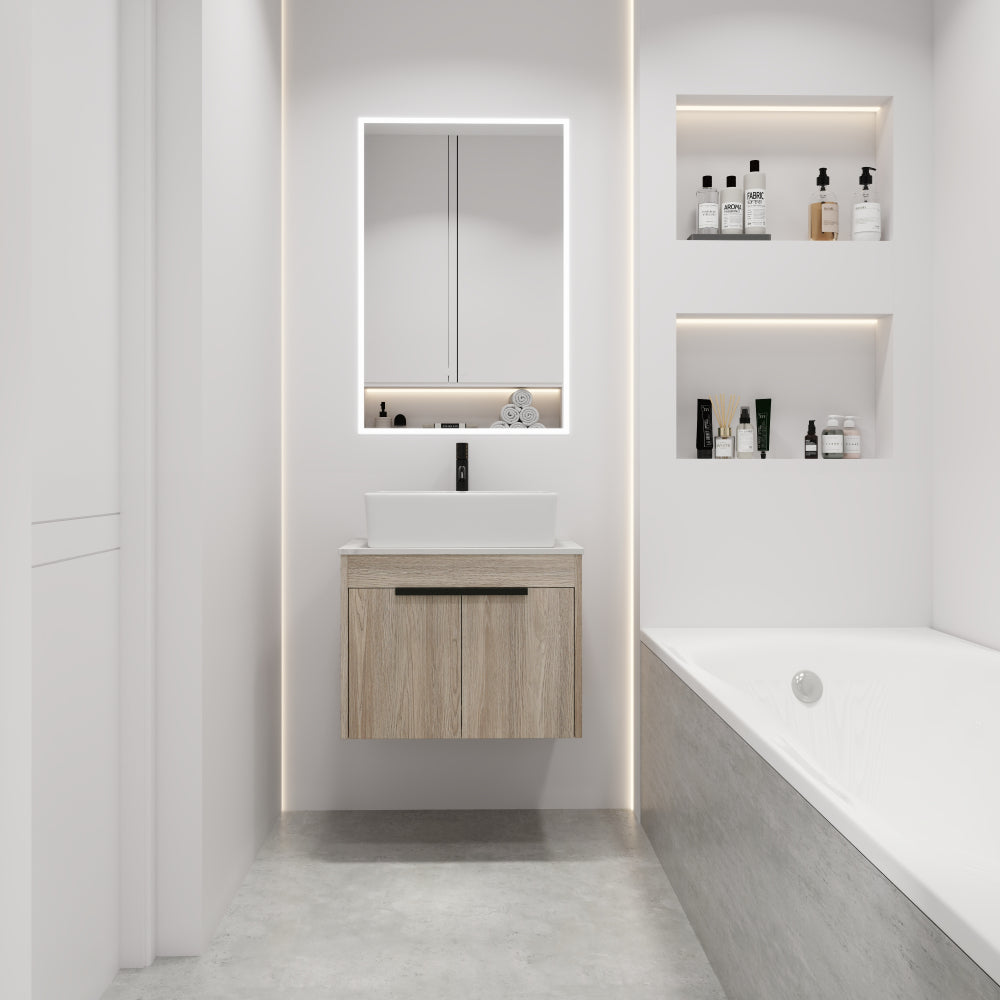 30 " Modern Design Float Bathroom Vanity With Ceramic Basin Set, Wall Mounted White Oak Vanity With Soft Close Door,KD-Packing,KD-Packing,2 Pieces Parcel(TOP-BAB400MOWH)