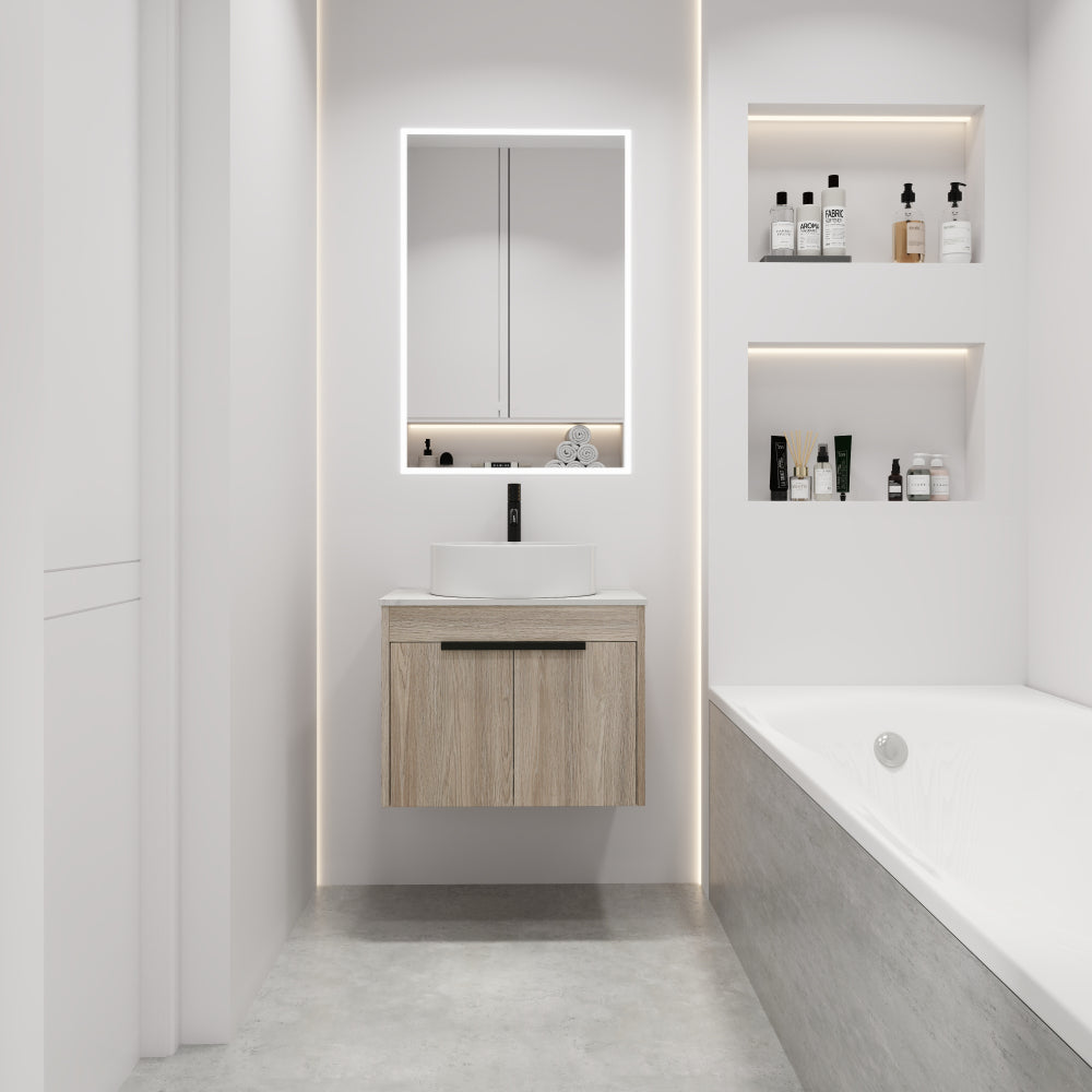 30 " Modern Design Float Bathroom Vanity With Ceramic Basin Set, Wall Mounted White Oak Vanity With Soft Close Door,KD-Packing,KD-Packing,2 Pieces Parcel(TOP-BAB400MOWH)