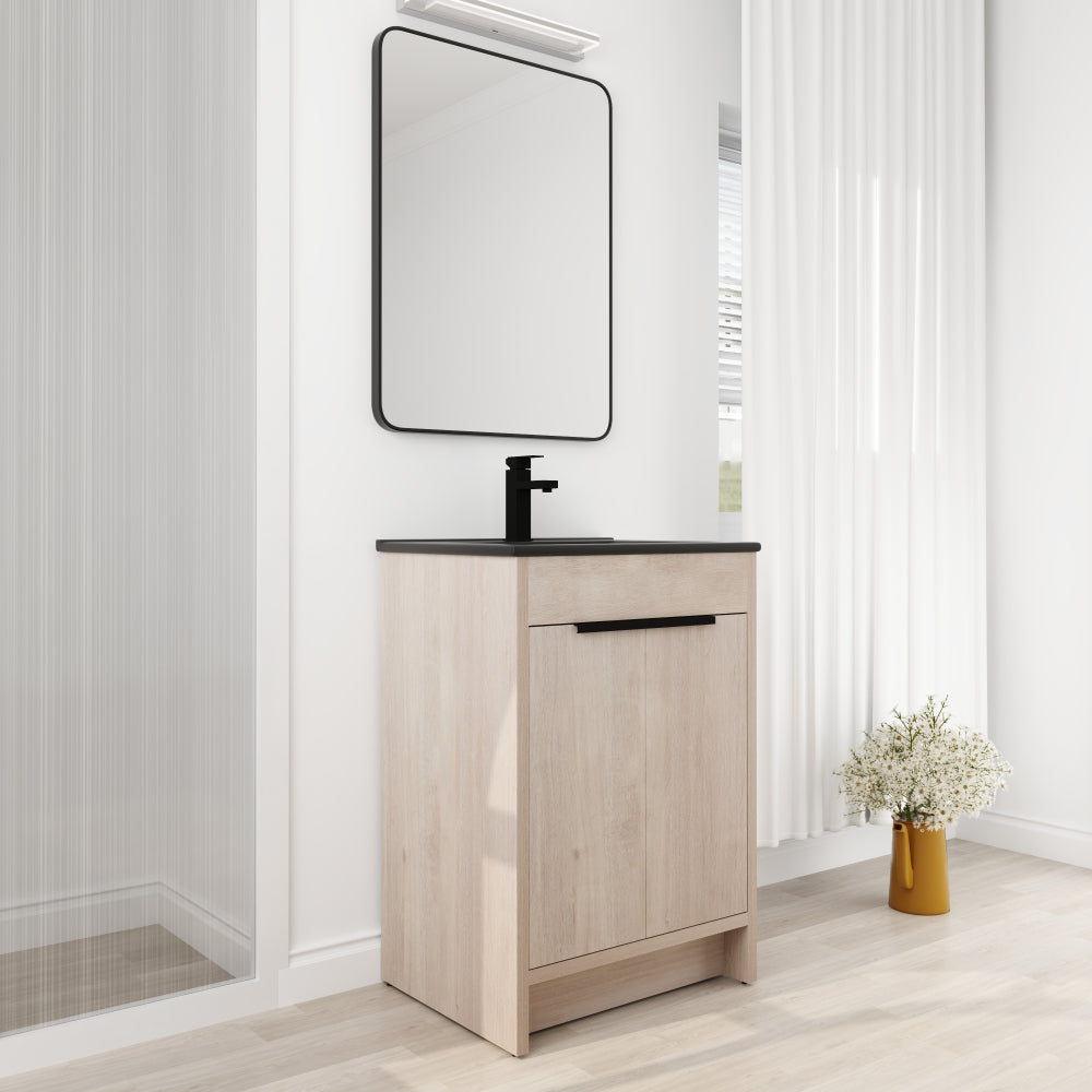 24 Inch Freestanding Bathroom Vanity with Black Ceramic Sink & 2 Soft-Close Cabinet Doors (BVB02424PLO-G-BL9060BK),W1286S00016
