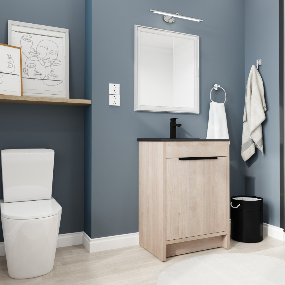 24 Inch Freestanding Bathroom Vanity with Black Ceramic Sink & 2 Soft-Close Cabinet Doors (BVB02424PLO-G-BL9060BK),W1286S00016