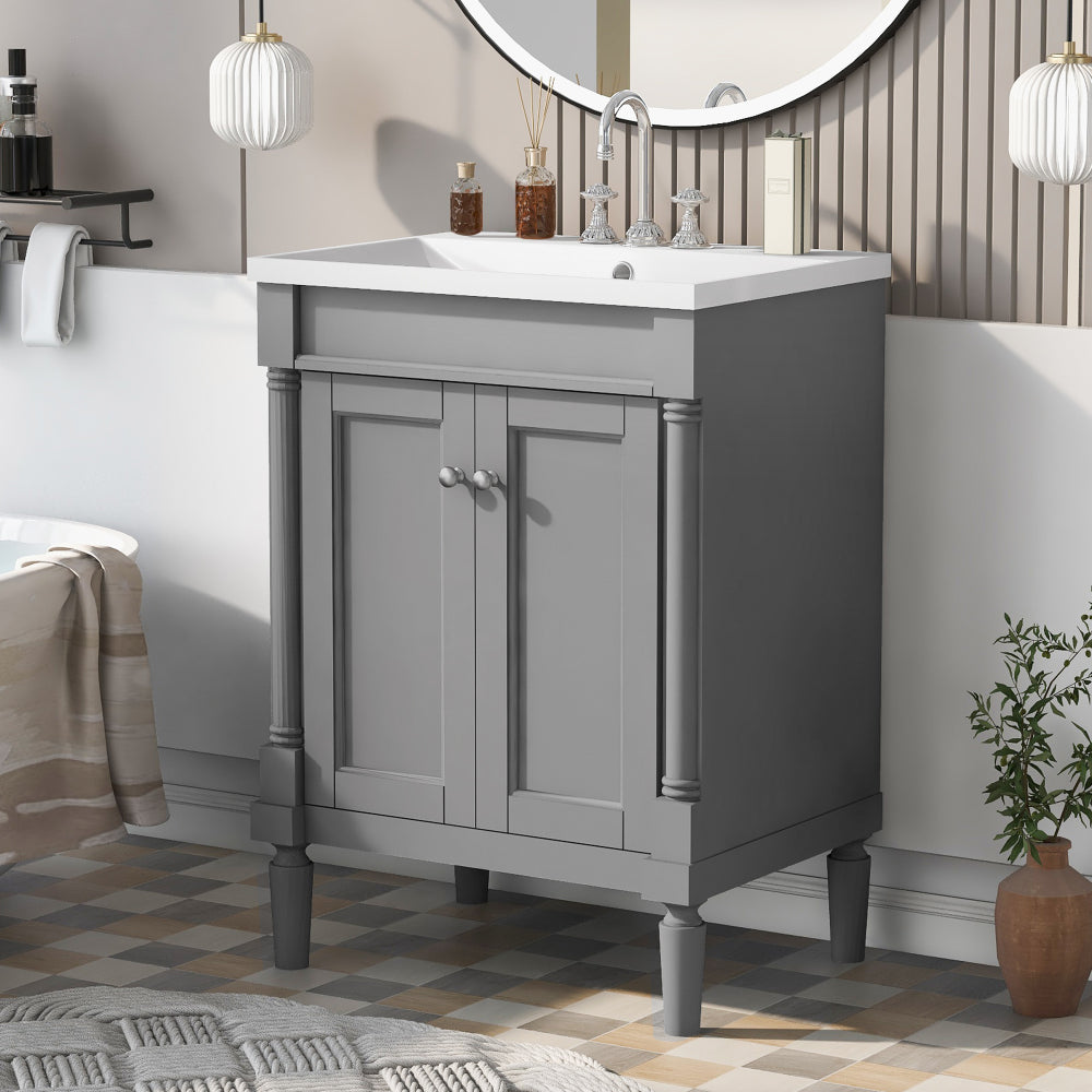 24'' Bathroom Vanity without Sink, 2-Tier Modern Bathroom Storage Cabinet, Single Sink Bathroom Vanity, Large Storage Shelves (NOT INCLUDE BASIN SINK)