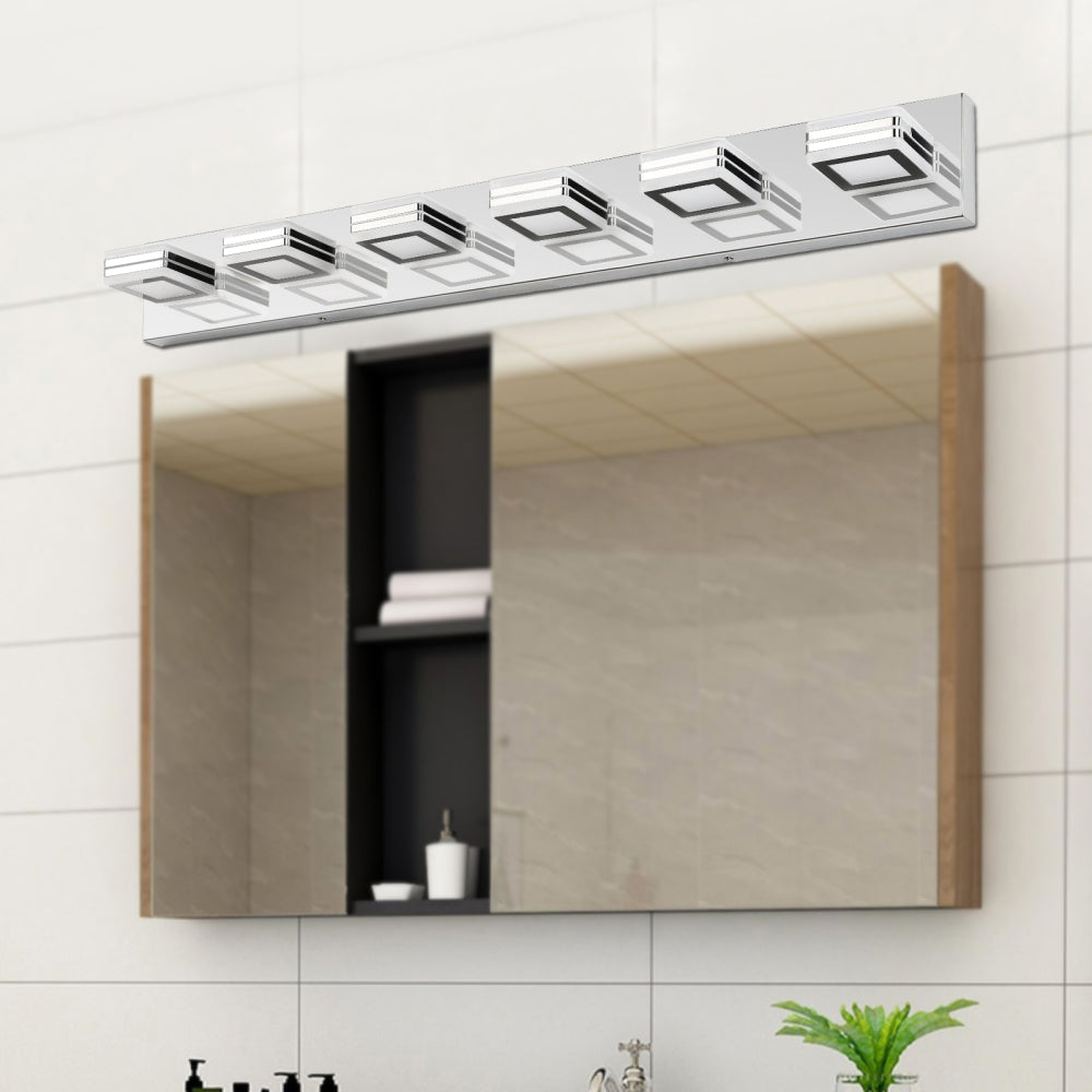 (Same as W1340103888/L2006) 32" Modern Chrome 5-Light LED Vanity Light, Square Acrylic Lampshades Wall Mount Fixture for Bathroom, Mirror Lighting