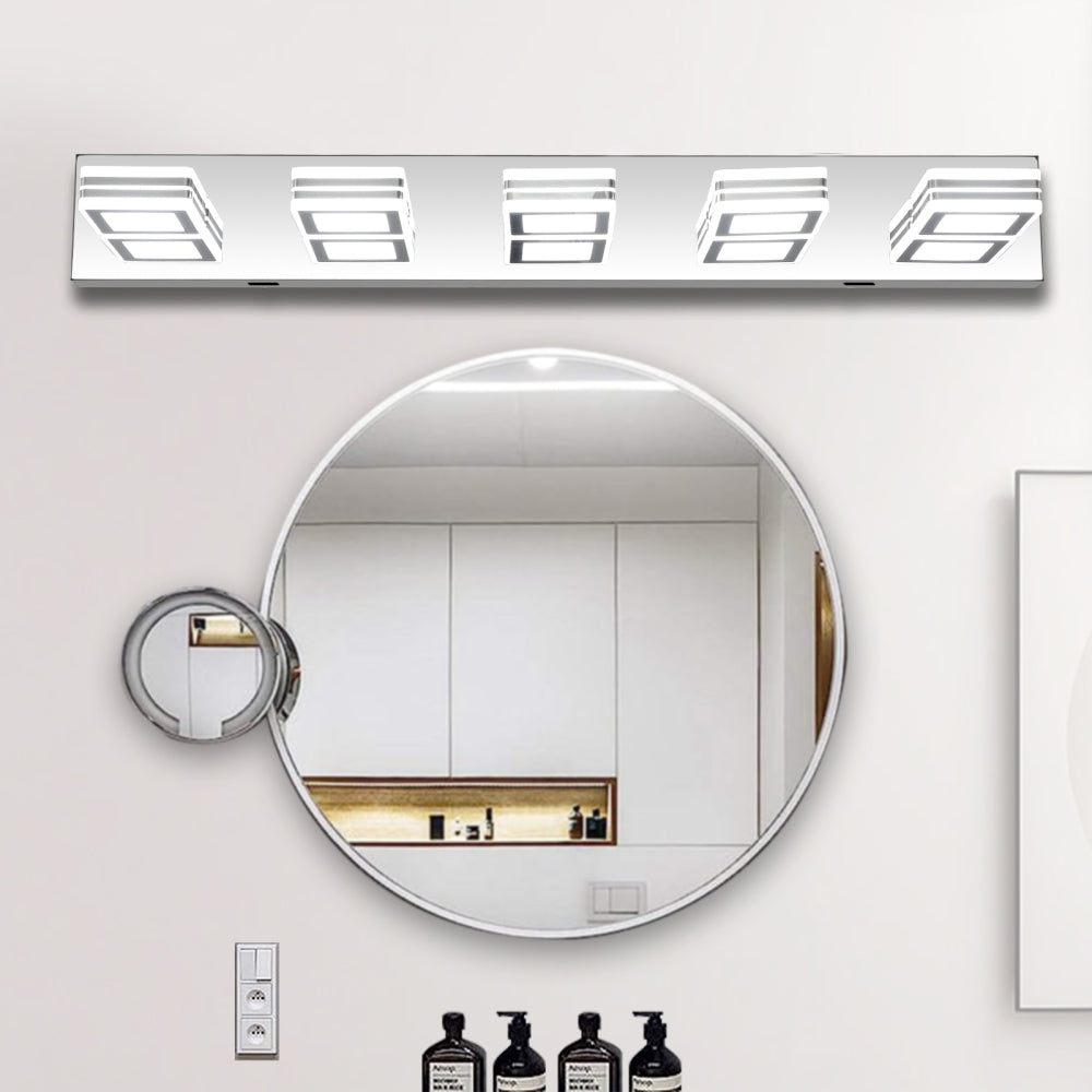 (Same as W1340103888/L2006) 32" Modern Chrome 5-Light LED Vanity Light, Square Acrylic Lampshades Wall Mount Fixture for Bathroom, Mirror Lighting