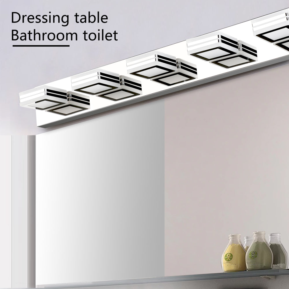 (Same as W1340103888/L2006) 32" Modern Chrome 5-Light LED Vanity Light, Square Acrylic Lampshades Wall Mount Fixture for Bathroom, Mirror Lighting
