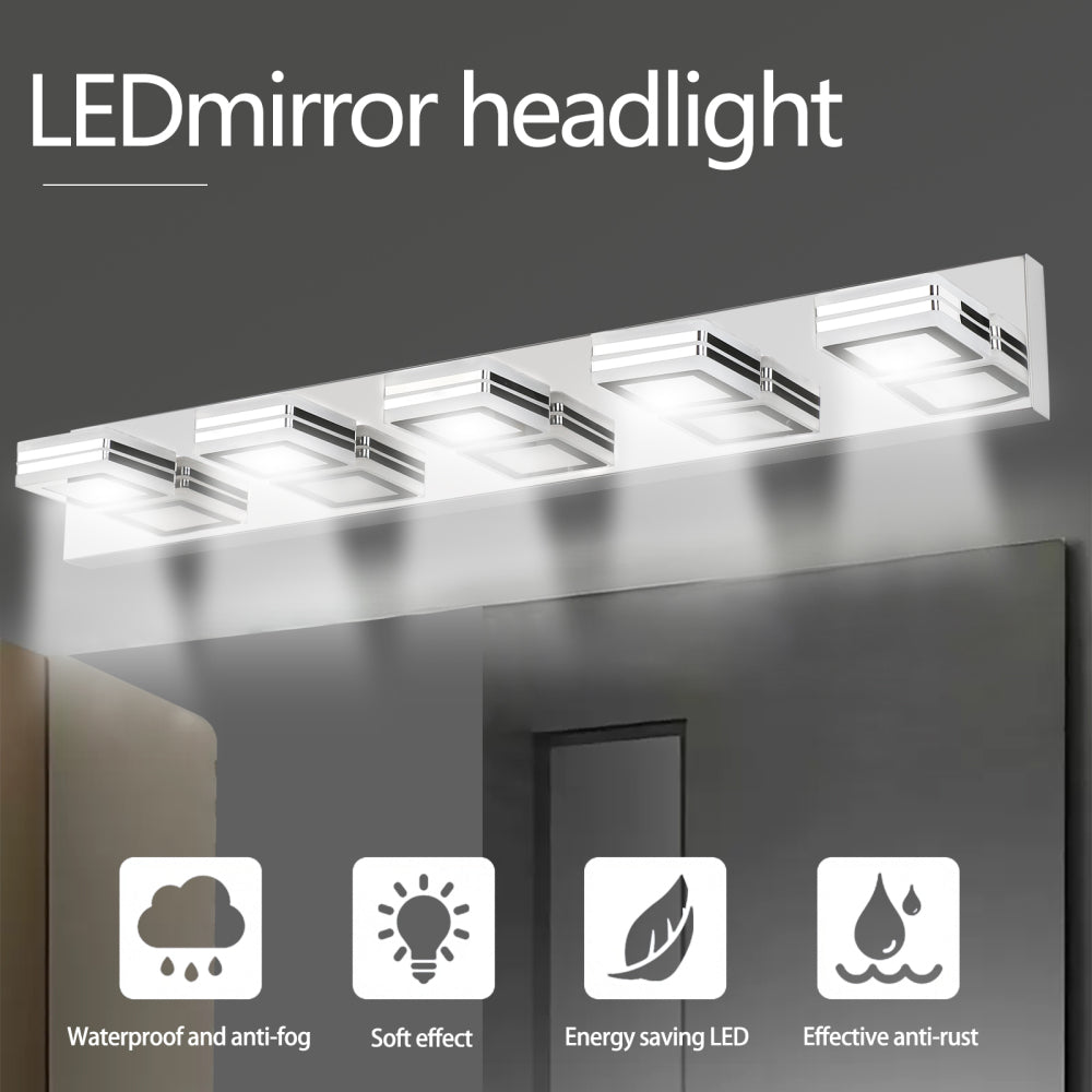(Same as W1340103888/L2006) 32" Modern Chrome 5-Light LED Vanity Light, Square Acrylic Lampshades Wall Mount Fixture for Bathroom, Mirror Lighting