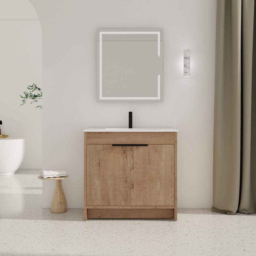 48 Inch Freestanding Bathroom Vanity with Ceramic Sink and Storage Cabinets, Soft Closing Door, 02436IMO+0312 Combination Cabinet, KD-Package