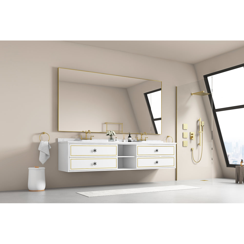 72in. W x 48in. H Metal Framed Bathroom Mirror for Wall, Rectangle Mirror, Bathroom Vanity Mirror Farmhouse, Anti-Rust, Hangs Horizontally