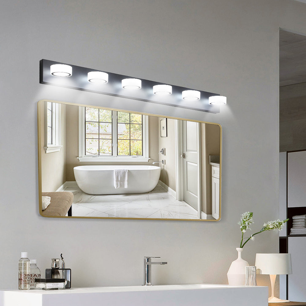 52" Modern 7-Light LED Vanity Light Fixture - Chrome Finish with Acrylic Light Shades - Energy-Efficient Bathroom Wall Sconce - Dimmable for Mirror, Shower, and Bathroom Decor