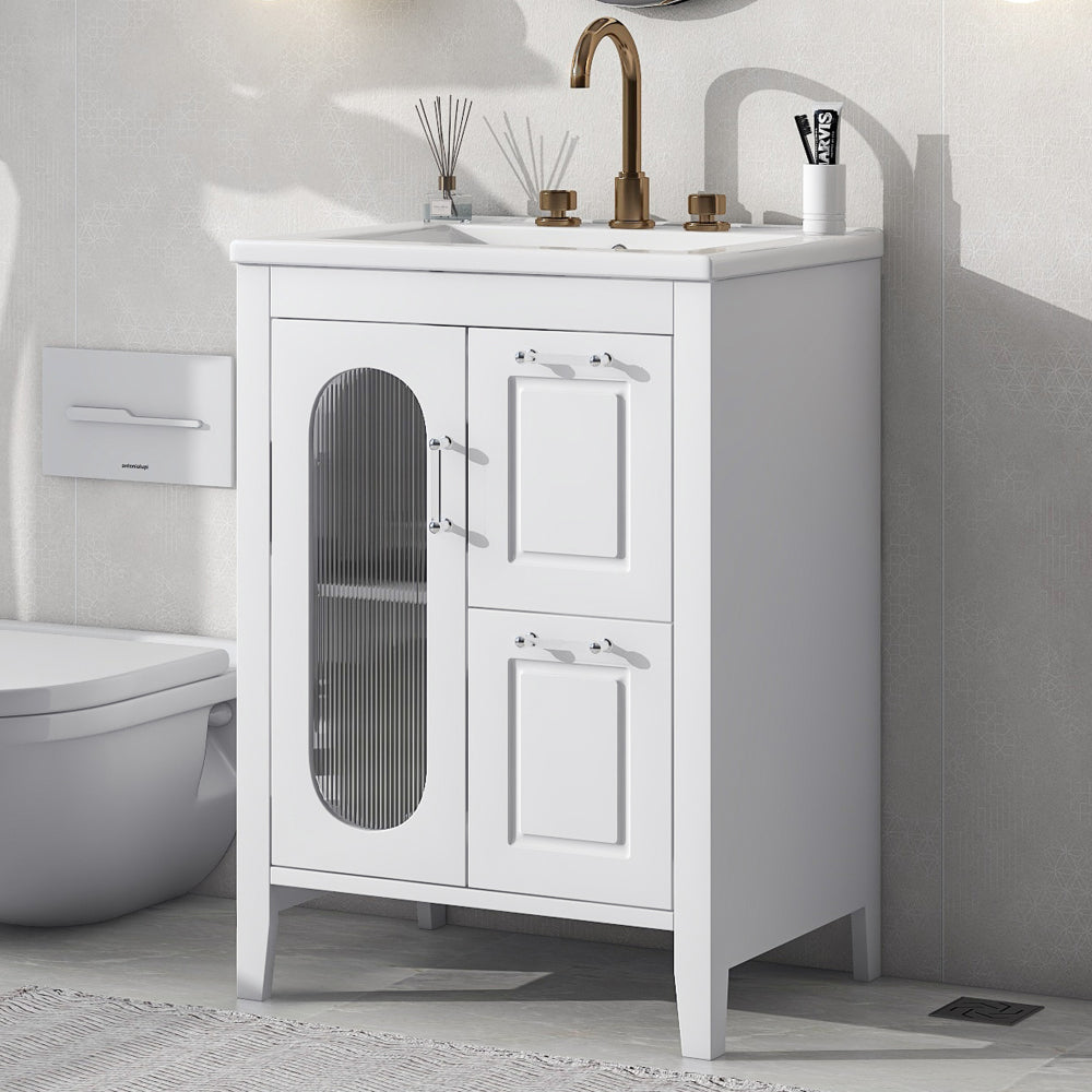 24" Bathroom Vanity with Sink, Bathroom Vanity Cabinet with Two Drawers and Door, Adjustable Shelf, Solid Wood and MDF, Black