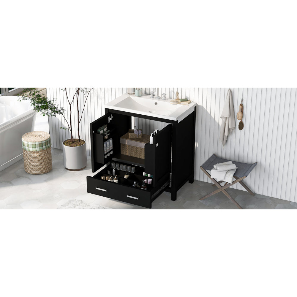 30" Black Bathroom Vanity with Single Sink, Combo Cabinet Undermount Sink, Bathroom Storage Cabinet with 2 Doors and a Drawer, Soft Closing, Multifunctional Storage, Solid Wood Frame