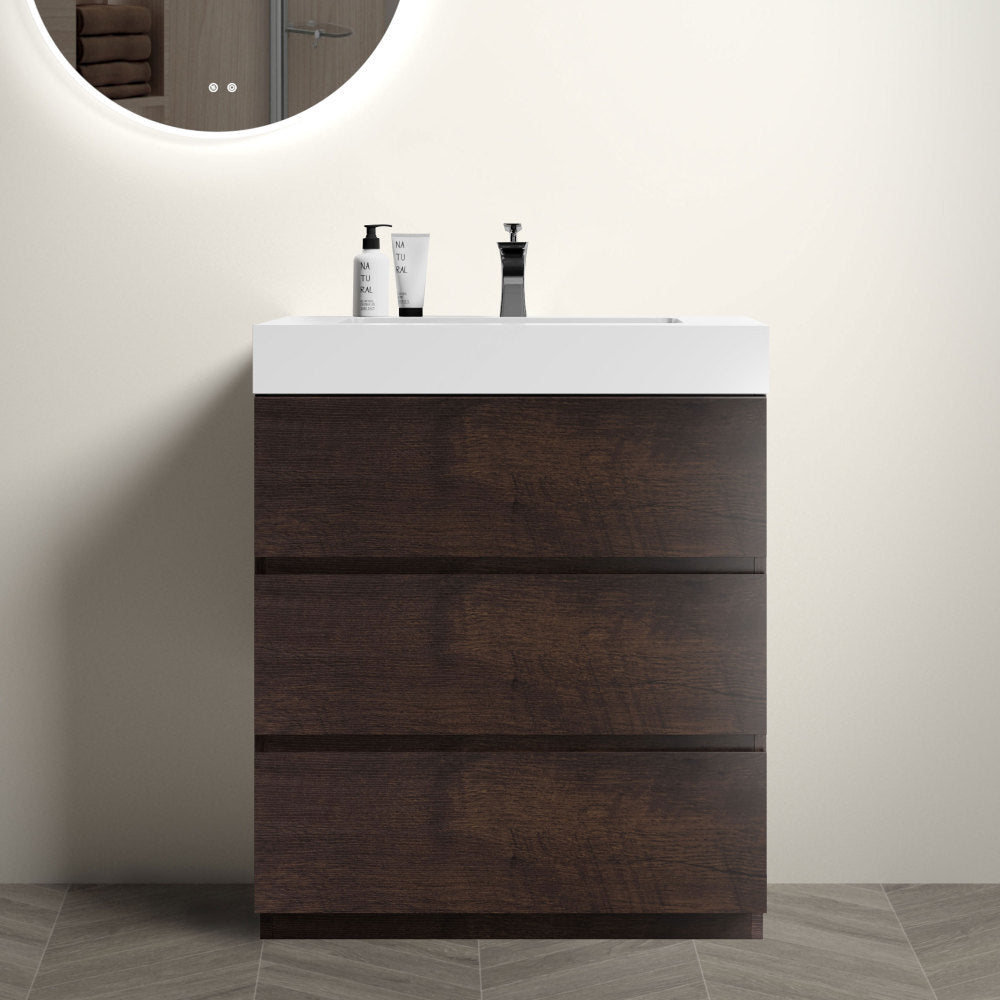 Alice 24" Gray Bathroom Vanity with Sink, Large Storage Freestanding Bathroom Vanity for Modern Bathroom, One-Piece White Sink Basin without Drain and Faucet, Pre-assembled