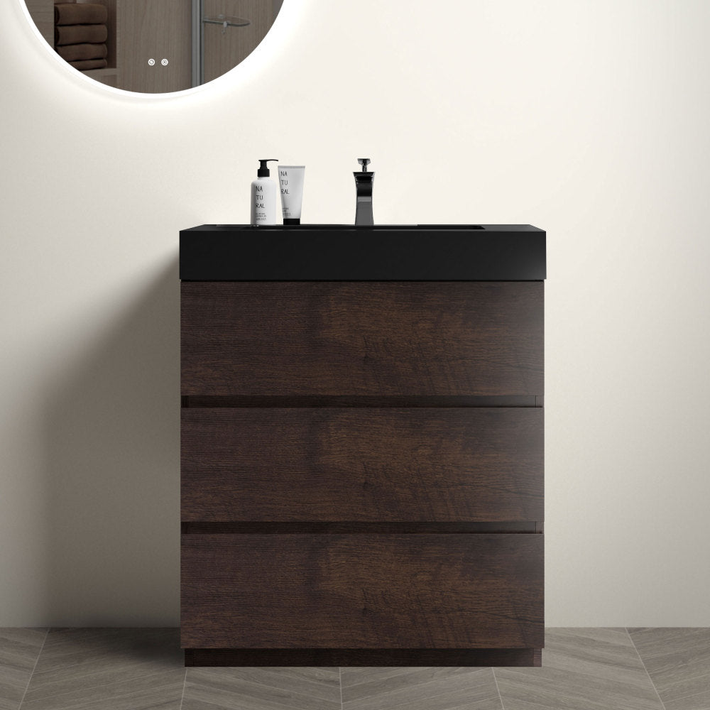 Alice 24" Gray Bathroom Vanity with Sink, Large Storage Freestanding Bathroom Vanity for Modern Bathroom, One-Piece White Sink Basin without Drain and Faucet, Pre-assembled