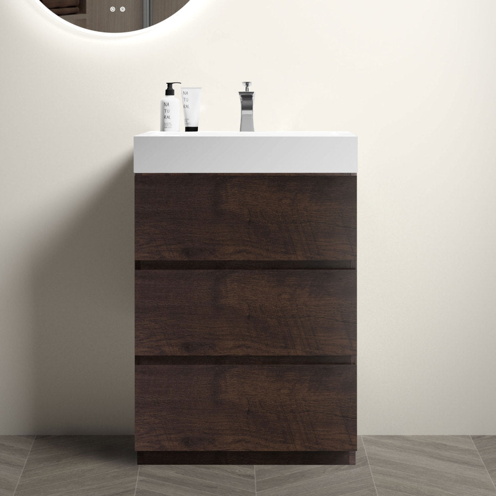 Alice 24" Gray Bathroom Vanity with Sink, Large Storage Freestanding Bathroom Vanity for Modern Bathroom, One-Piece White Sink Basin without Drain and Faucet, Pre-assembled