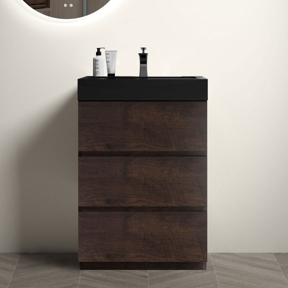 Alice 36" Walnut Bathroom Vanity with Sink, Large Storage Freestanding Bathroom Vanity for Modern Bathroom, One-Piece White Sink Basin without Drain and Faucet, Pre-assembled