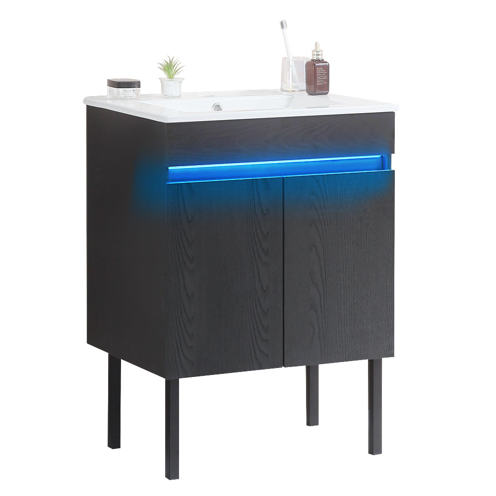 30''Bathroom Vanity with metal kickstand,black (Without ceramic basin)