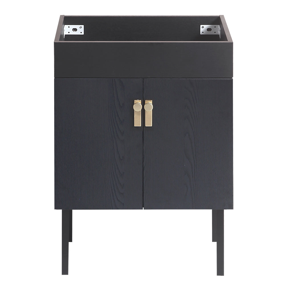 24" Bathroom Vanity with Metal Leg,with White Ceramic Basin,Two Soft Close Cabinet Doors, Solid Wood,Excluding faucets,Black