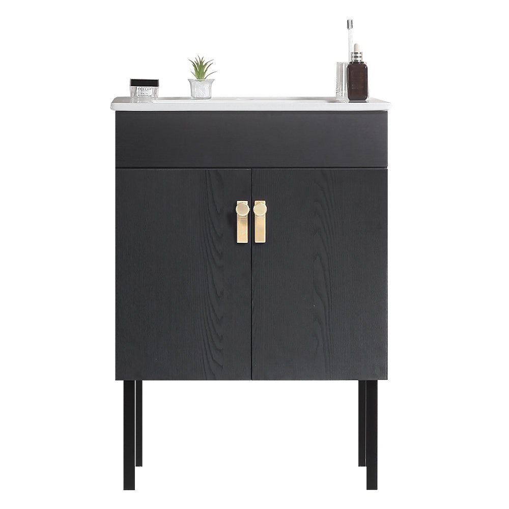 24" Bathroom Vanity with Metal Leg,with White Ceramic Basin,Two Soft Close Cabinet Doors, Solid Wood,Excluding faucets,Black