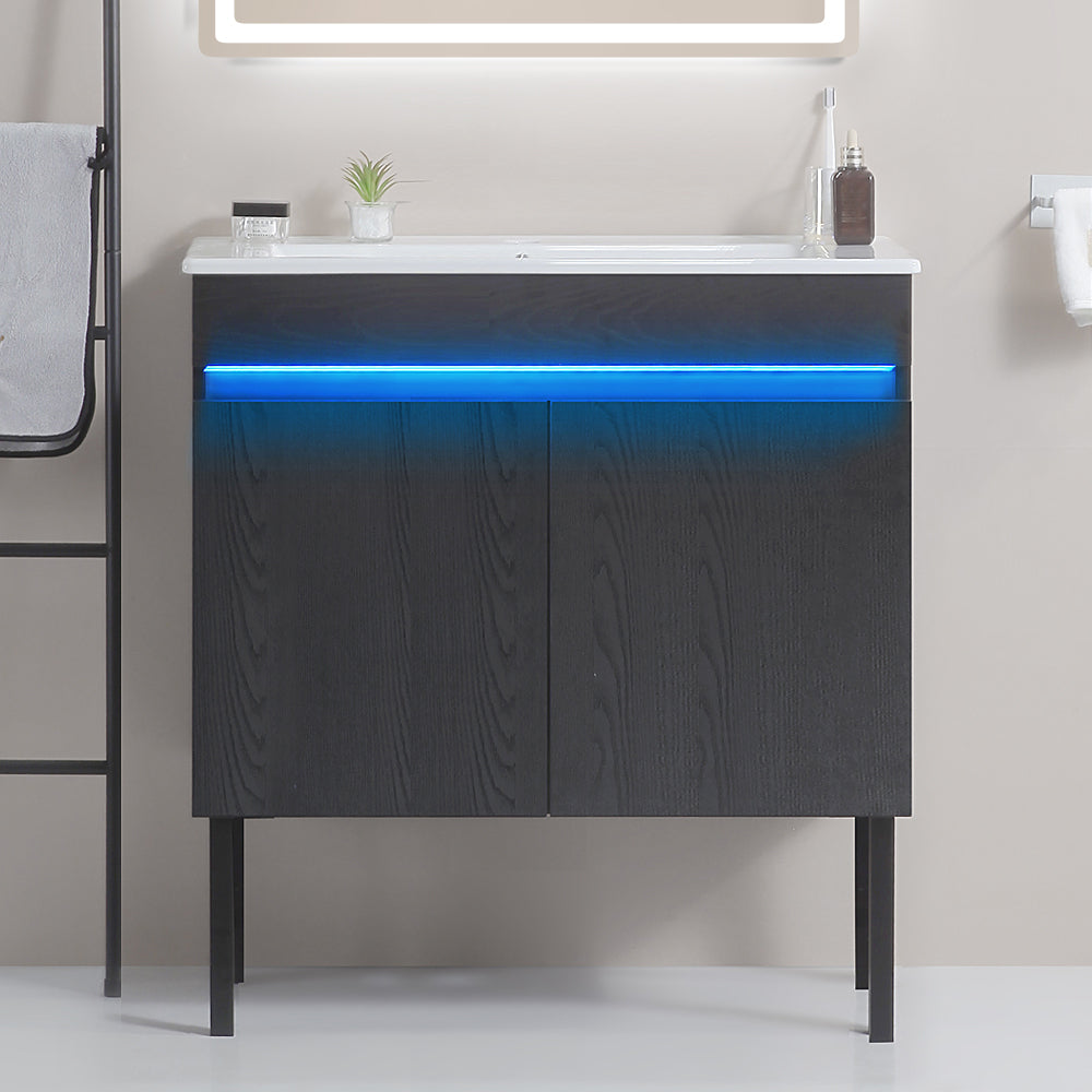 30''Bathroom Vanity with metal kickstand,black (Without ceramic basin)