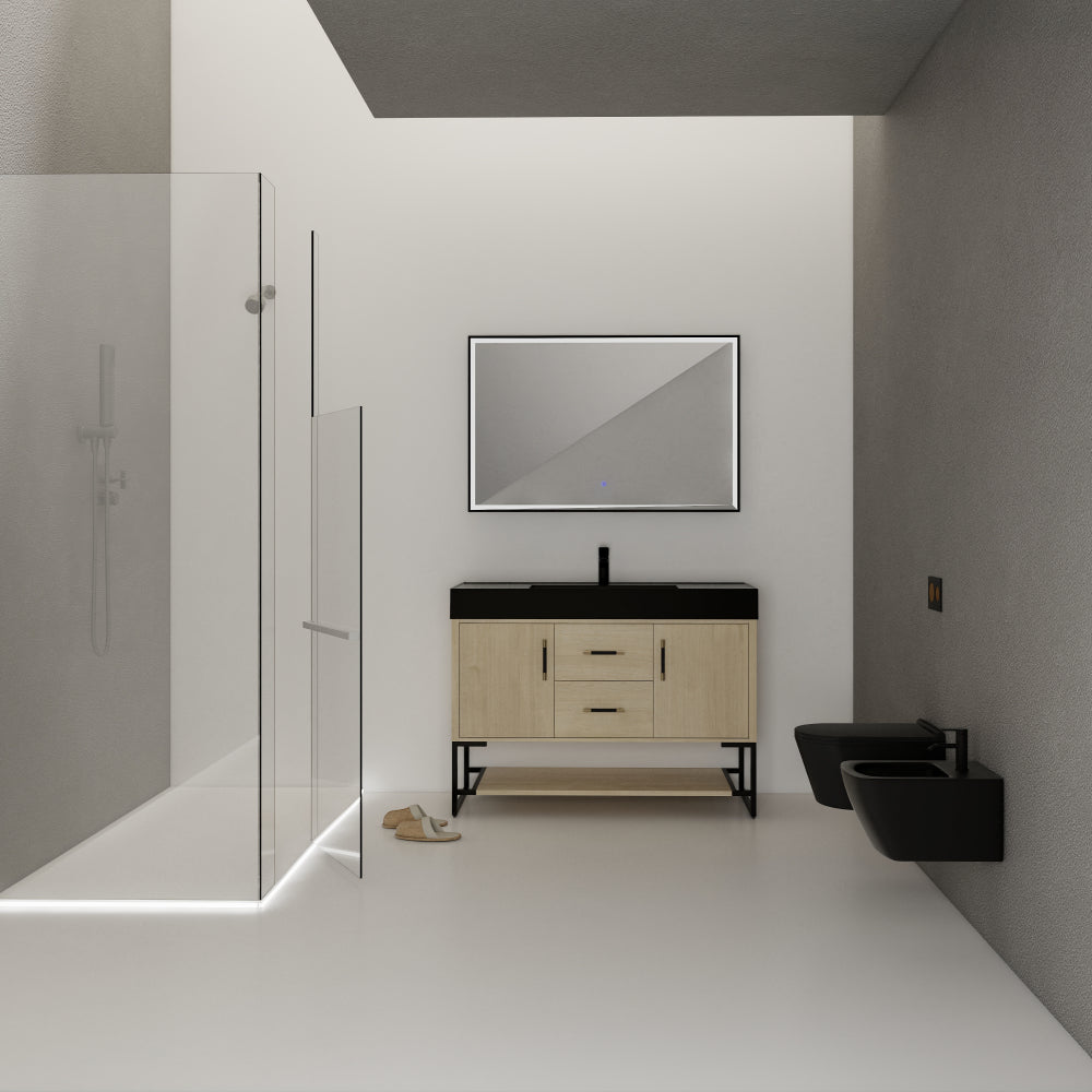 48 Inch Bathroom Vanity Freestanding Design With Black Resin Sink