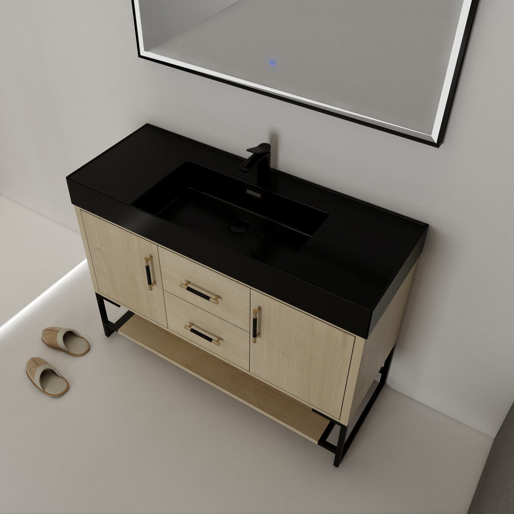 48 Inch Bathroom Vanity Freestanding Design With Black Resin Sink