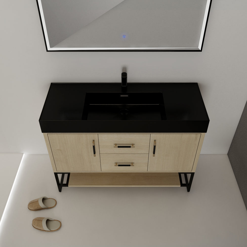 48 Inch Bathroom Vanity Freestanding Design With Black Resin Sink