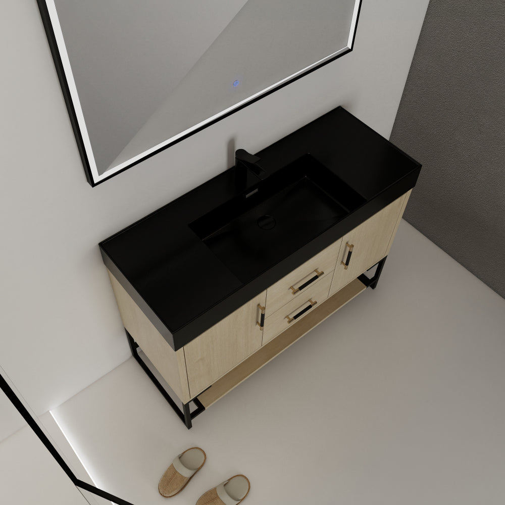 48 Inch Bathroom Vanity Freestanding Design With Black Resin Sink