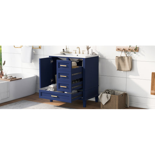 30" Bathroom Vanity , Modern Bathroom Cabinet with Sink Combo Set, Bathroom Storage Cabinet with a Soft Closing Door and 3 Drawers, Solid Wood Frame(Blue)