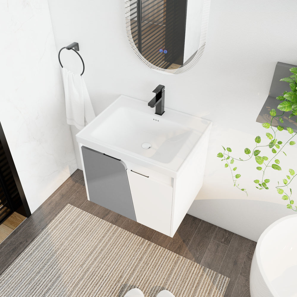 24 Inch Wall-Mounted Bathroom Vanity With Sink, For Small Bathroom (KD-Packing)