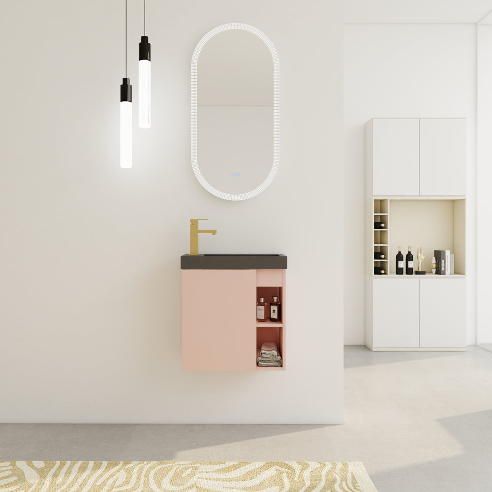 Melamine cabinet 20'' Floating Wall-Mounted Bathroom Vanity with Resin Sink & Soft-Close Cabinet Door