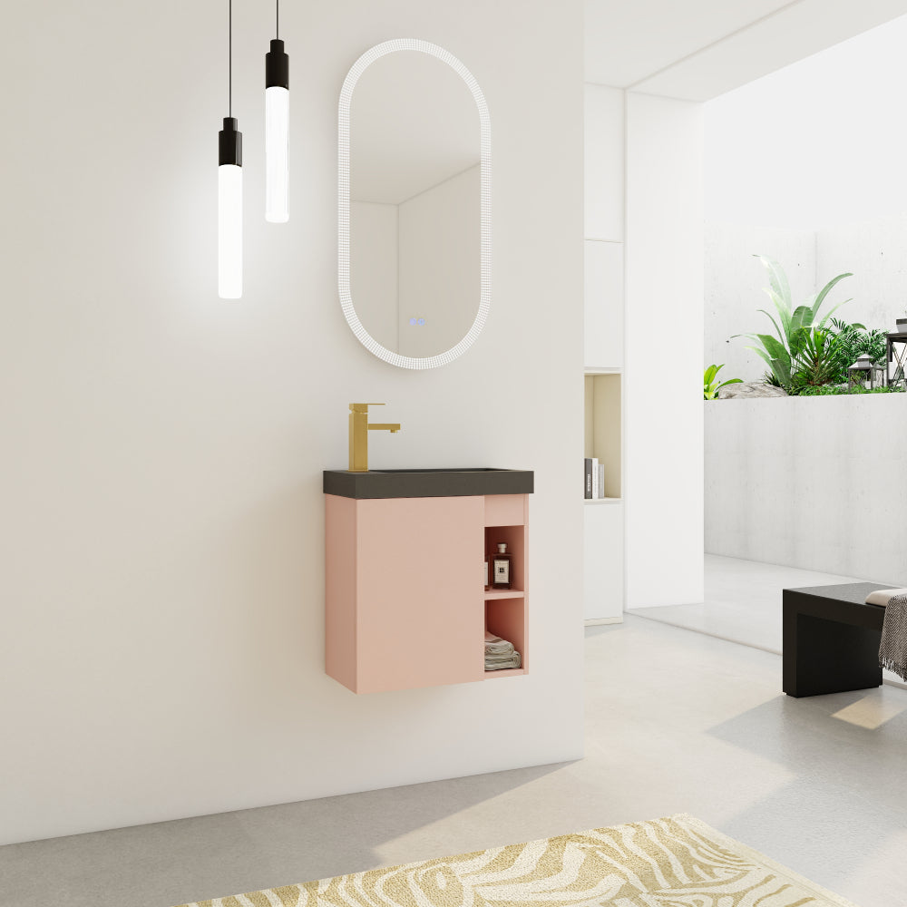 Melamine cabinet 20'' Floating Wall-Mounted Bathroom Vanity with Resin Sink & Soft-Close Cabinet Door